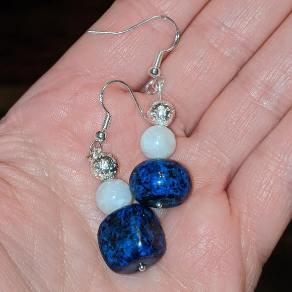 Natural Lapis Lazuli, moon stone and Lava 925 Silver set. Earrings and pendant. - Picture 2 of 3